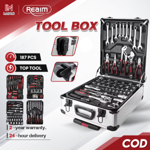 REAIM 187PCS PROFESSIONAL HARDWARE car repair tools  Multi-function Spanner Hand Tool With Tin Box Storage Box Socket Wrench Complete