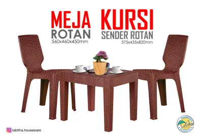 Set Meja Kursi Teras Santai Plastik Rotan MURAH TABITHA