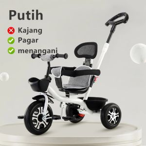 BEIGE Sepeda Anak Roda 3 3in1 Keranjang Putar & Rebah Multifungsi Usia 1-8Tahun Aman