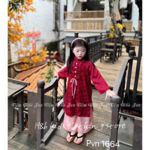 Set Áo dài lụa gấm phối bèo cho bé gái từ 10kg - 30kg kèm bờm