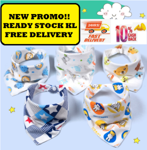 Ready stock KL! Baby Bibs Toddler 100% Cotton Triangle Bib With Button Baby Saliva Towels baby handkerchief (10 Design)