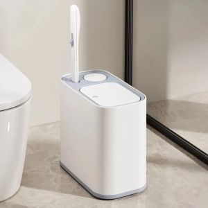FFBH Bathroom Dustbin Integrated Bucket Brush Portable Waste Bins Cleaning Brush Head Household Cleaning Accessories Q8H3K