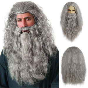 Dumbledore Cosplay Wig Synthetic Hair Halloween School Gandalf Wizard Costume Wig Man Albus Long Wave Grey Beard Wigs for Men2026