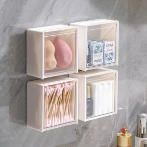 White Wall Mounted Storage Box Bathroom Cosmetic Cotton Swabs Jewelry Box Home Office Sundries Clip Hairpin Drawer Storage