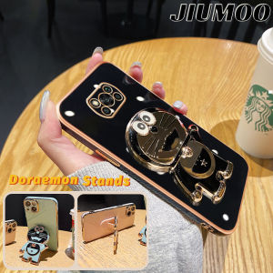 JIUMOO Casing Ponsel untuk Xiaomi POCO X3 NFC POCO X3 Pro POCO C40 POCO X3 GT Case pintar pola Doraemon Tepi mewah Kesing HP Phone Stands silikon penutup belakang penuh kamera Casing pelindung Softcase
