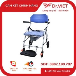 Ghế Bô Tắm GBM-016A – 3in1 Xe Lăn + Ghế Tắm + Bô Vệ Sinh Khung Nhôm Chống Nước Có Phanh An Toàn