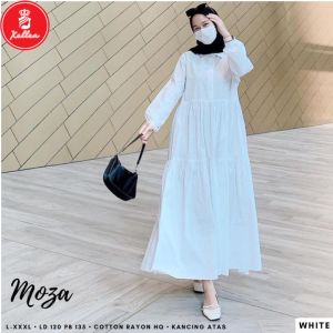 Dress Wanita Katun Rayon Lembut Korean Style Moza Dress Kerah Kemeja Casual Elegan Baju Wanita Kekinian - XELLEA