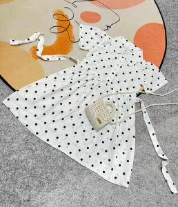 Jimmedy.id - Dress Anak Perempuan Tali Pita Polkadot Bahan Woolpeach Premium Umur 3-7 Tahun