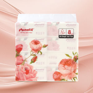 【8 Packs】Munafie Rose Scent Facial Tissue Paper 520 Sheets/ Pack 5-Ply Large Size Soft & Smooth Natural Wood Material Napkin Toilet paper
