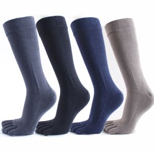 ZEEMIN Men Autumn Tube Socks Cotton Five-finger Socks Soft Solid Color Warm Stockings Outdoor Sports Long Sock Sweat-Absorbing Toe Sock