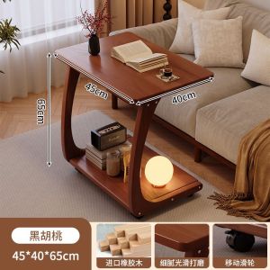 Solid wood sofa side cabinet movable table with wheels mini coffee table living room small-sized household square corner tea table