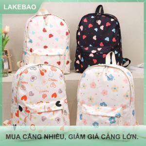 【LAKEBAO】 Dễ thương phim hoạt hình in gấu công suất lớn Ba lô bé trai cô gái phim hoạt hình in tim Kawaii vải schoolbag