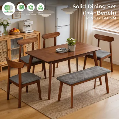 【FAST DELIVERY】Solid Dining Set (1 + 4) | Solid Dining Set (1 + 4 + Bench) | Solid Dining Set (1 + 6) | Wooden Dining Set | Dining Set Solid Wood | Solid Dining 4 Seater | Solid Dining 6 Seater | Dining Set Cheapest | Dining Set Offer | Modern Dining Set