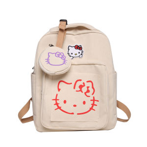 ZEEMIN Christmas Sanrio HelloKitty Canvas Backpack Stylish High Capacity Girl Schoolbag Cute HelloKitty Backpack Young Girls Fashion Schoolbag