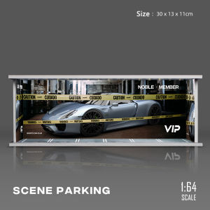 Diorama 1:64 Car Garage Model LED Lighting Car Parking Lot Showroom Scene Model Layout Transparent Display Case