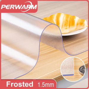 (1.5mm Frosted Rectangle)PVC Thick Crystal Frosted Kitchen Tablecloth Rectangular Plastic Protective Tablecloth Cover Round Table Protector for Dining Room