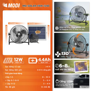 Quạt Tích Điện Năng Lượng Mặt Trời MODI SOLAR Quạt Sàn Chân Qùy Sử Dụng Pin Năng Lượng Mặt Trời