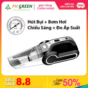 Máy Hút Bụi Và Bơm Lốp 4 Trong 1- Đèn Chiếu Sáng- Đo Áp Suất Lốp- Chiều Dài Dây 37m- Công Suất 120W- Tặng Kèm 4 Phụ Kiện Và Vòi Hút Máy Hút Bụi Tích Hợp Bơm Lốp PH GREEN