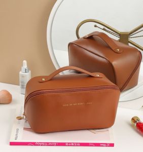Large Capacity Luxury Creamy Leather Cosmetic Bag Travel Pillow Makeup Bag Organizer Ins Women Portable Storage Bag Ready Stock KL