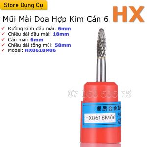 6-16mm Mũi mài doa hợp kim cán 6 HX | Cùi thơm cán 6 ly | Mũi mài hợp kim Vonfram siêu cứng chuyên mài kim loại gỗ nhựa.
