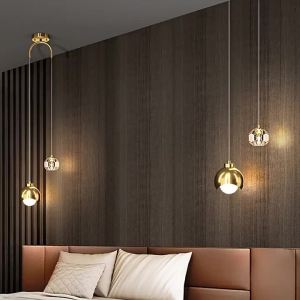 SXH  Bedroom Bedside Chandelier Crystal Light Luxury Modern High-end Master Bedroom Small Chandelier TV Background Wall Bedside Cabinet Hanging Light