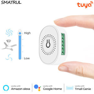 SMATRUL Wifi ceiling fan switch MINI Speed Switch controller Fan Breaker Module Tuya/Smart Life APP Voice Relay Controller Timer work for Google Home/Alexa/天猫精灵 for Reset switch/Rocker switch 110-220V