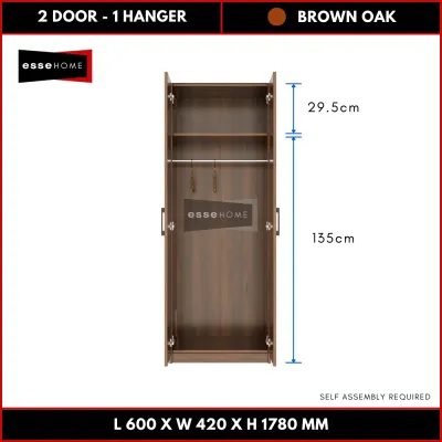 [178CM] EsseHome 2 Door Wardrobe Cabinet Cupboard Storage Almari Baju Almari Hanger or 5 Tingkat 5 Shelf 5 Tier