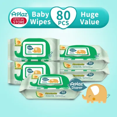 Aplaz Unscented Baby Wipes 80 Sheets 5 Pack for Baby and Kids
