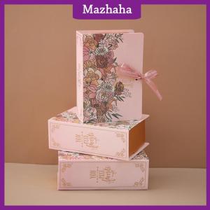 Mazhaha 1pc Book Shape Gift Box Ith Ribbon Paperboard Candy Chocolate Present Packaging Box For Wedding Birthday Mothers Day