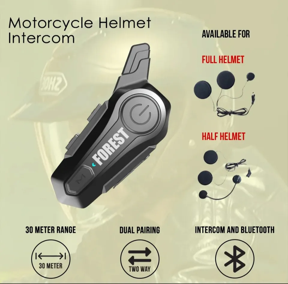 Forest Bluetooth Motorcycle Helmet Intercom Headset 30M 800mah