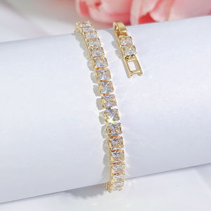 SEQUITO Temperament Women Wrist Jewelry Silver Plated Golden Full Pave Setting Square Cut AAAAA Cubic Zircon Prom Party Charming Charm Bracelet B220