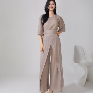 Miyake Irregular Lace up Top Draped Casual Pants Suit Two-Piece Set #24108zsj-77018