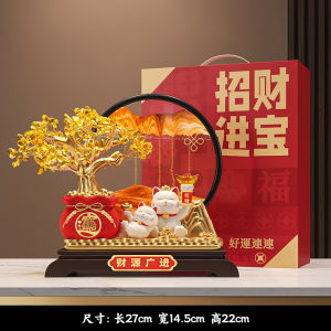 Money Tree Quicksand Painting + Maneki Neko Ornaments | Opening and Housewarming Gifts | Office/Store Reception Lucky Decorations | Creative Desktop Ornaments