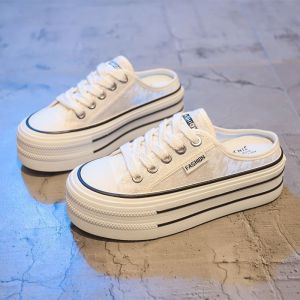 [Free Shipping] Baotou Half Slippers For Women Summer Outdoor Wear 2026 New Canvas Shoes Versatile Thick-Soled Platform Backless Lazy Style