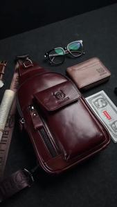 BULLCAPTAIN Mobile Burglar Shoulder Messenger Bag Mens Leather Chest Bag