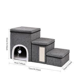 LDECO 3-in-1 Pet Stairs & Toy Storage & Cat Nest - Non-Slip Pet Climber for Cats & Dogs & Store Toys Neatly for Sofa Bed