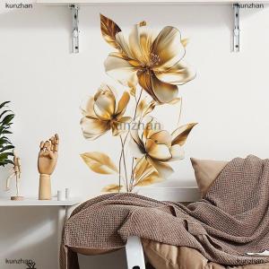 [COD] kunzhan Gold Relief Flower Decoration Wall Sticker Porch Bedroom Living Room Study Background Landscaping Wall Sticker