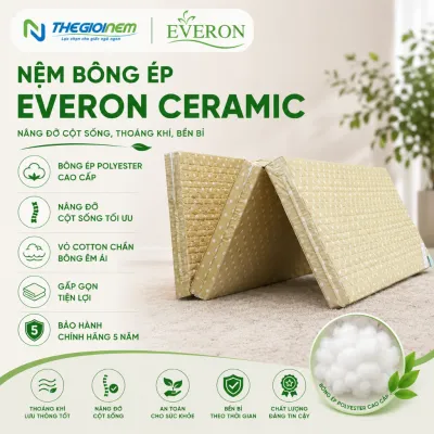 [Trả góp 0%] Nệm bông ép gấp 3 Everon Ceramic- Lớp chần gòn êm ái-Bảo hành 5 năm - Màu ngẫu nhiên.