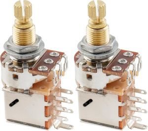 Musiclily Pro Brass Full Metric Sized Push/Pull Guitar Pots A500K Audio Taper Potentiometers for Electric Guitar (Set of 2)