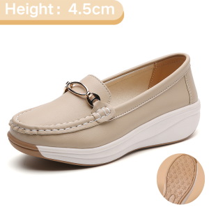 Wedges Shoes For Women Genuine Leather Korean Thick Bottom Slip On Casual Shoes High Heels Ladies Loafers Platform Sneakers Large SIze Shoes 35-42