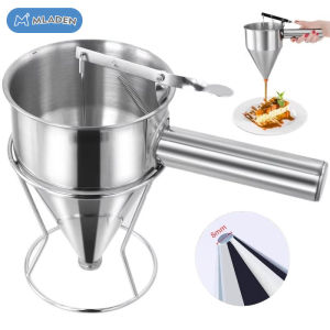 MLADEN Pancake Batter Dispenser Stainless Steel Funnel Cake Dispenser with Stand for Pancakes Baked Goods