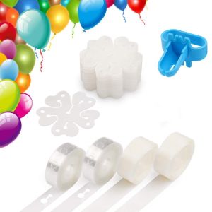 Balloon decorative strip kit suitable for arch wreath 32 foot balloon tape 1 tying tool 100 glue points 5 balloon flower clips suitable for parties weddings birthdays Christmas baby showers Valentines Day graduation business DIY (upgraded versi