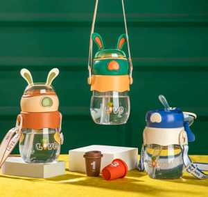 Botol Minum Anak Karakter Tanduk Lucu Botol Minum Anak Sekolah Tutup Sedotan Tali Panjang BPA FREE