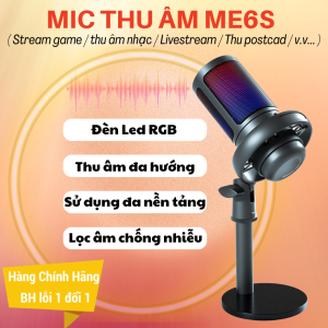 Mic thu âm livestream ME6S USB-C - Podcasd microphone Microphone PC - Micro thu âm USB có dây hỗ trợ đèn led RGB thu âm đa hướng lọc tiếng ồn tốt