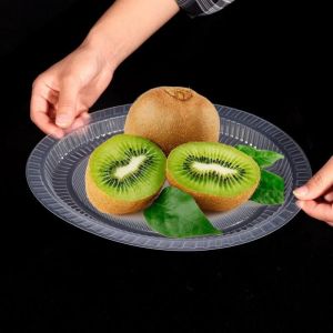 10pcs Disposable Dinner Plates Transparent Round Oval Fruit Salad Plate Plastic Picnic Plate for Party Outdoor Home