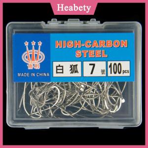 Heabety 100pcs đóng hộp trắng Fox móc thép gai bạc carbon cao thép cho pelteobagrus fulvidraco và cá hồng câu cá