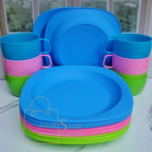 1 Set 12pcs Piring campur Cangkir Plastik Cantik Tebal Anti Pecah Keluaran Terbaru Foodgrade dan Sni