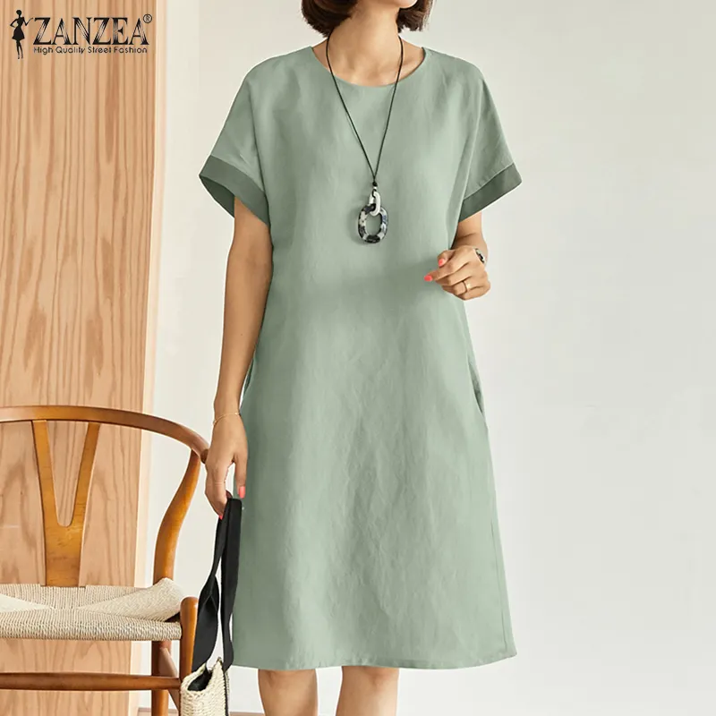 Vintage Contrast Color Loose O-neck Short Sleeve 2024 Dress For Women