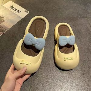 Summer Cute Bowknot Closed-Toe Half Slippers For Women Non-Slip Fashionable Thick-Soled Sandals For Home And Outdoor Wear