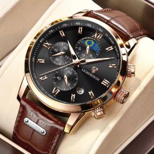 LIGE 2021 Casual watches men Fashion Brand Waterproof Original Quartz Leather Calendar Chronograph Business watch for men